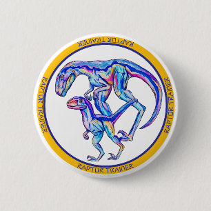 Badge Rond 5 Cm Dinosaure Cool Velociraptor