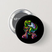 Badge Rond 5 Cm Dinosaure drôle dansant (Devant & derrière)