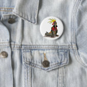 Badge Rond 5 Cm Dinosaure Hadrosaurus Habillé Comme Un Punk. (En situation)