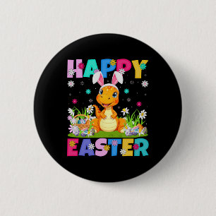 Badge Rond 5 Cm Dinosaure Joyeuses Pâques Chasse aux œufs Lapin Or