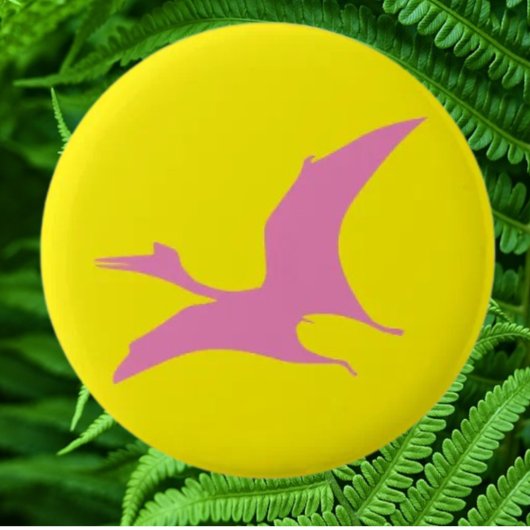 Badge Rond 5 Cm Dinosaure jurassique Jaune