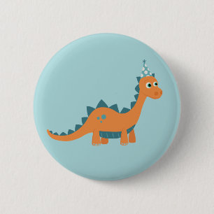 Badge Rond 5 Cm Dinosaure orangé de caricature en casquette de fêt