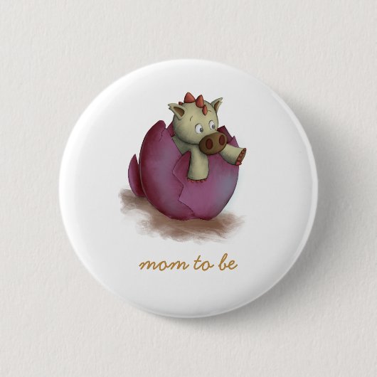Badge Rond 5 Cm Dinosaure rose mignon sur le point de Hatch Maman (Devant)