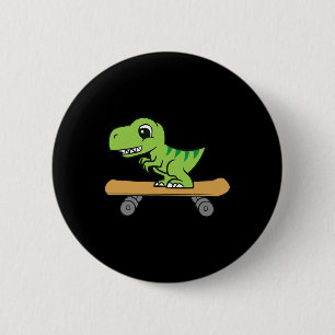 Badge Rond 5 Cm Dinosaure Skateboard Mignon Dinosaure de skateboar