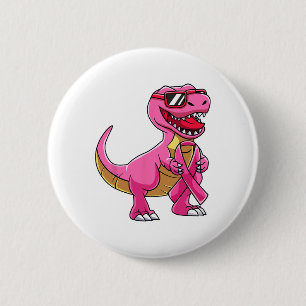 Badge Rond 5 Cm Dinosaure T Rex Sensibilisation au cancer du sein 