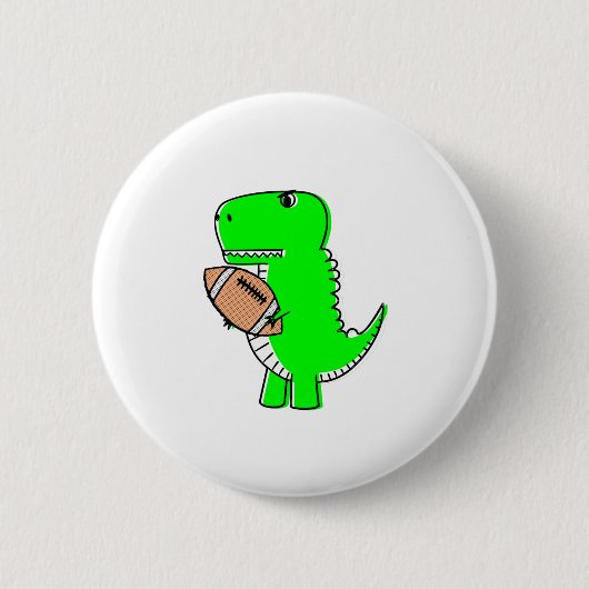 Badge Rond 5 Cm Dinosaure Vert Aime Le Football (Devant)
