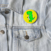 Badge Rond 5 Cm Dinosaure Vert Déchiré Dessin Jaune (En situation)