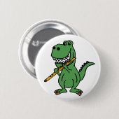 Badge Rond 5 Cm Dinosaure vert drôle de T-rex jouant la cannelure (Devant & derrière)