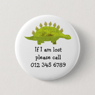 Badge Rond 5 Cm Dinosaure vert, Urgence pour enfants, Sécurité