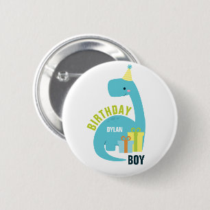Badge Rond 5 Cm Dinosaures Thème "Birthday Boy" Personnalisé