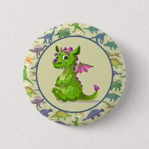 Badge Rond 5 Cm Dinosaures verts