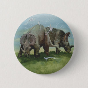 Badge Rond 5 Cm Dinosaures vintages, Centrosaurus pâturage dans la