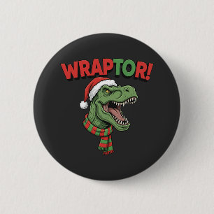Badge Rond 5 Cm Dinosaurus de Noël drôle WRAPTOR T-Rex Chapeau de
