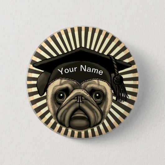 Badge Rond 5 Cm Diplômé Pug   (Devant)