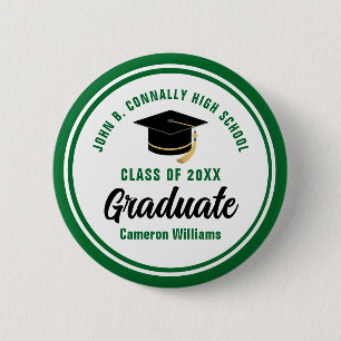 Badge Rond 5 Cm Diplômé vert personnalisé gardant un diplôme