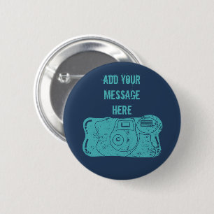 Badge Rond 5 Cm Disposable Camera Custom Message Teal, Navy Blue