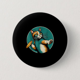 Badge Rond 5 Cm Disque Golfer Cat Disque Golf Player Funny Hallowe