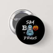 Badge Rond 5 Cm Dites Boo À Drogues Drôle Halloween Red Ribbon Wee (Devant & derrière)