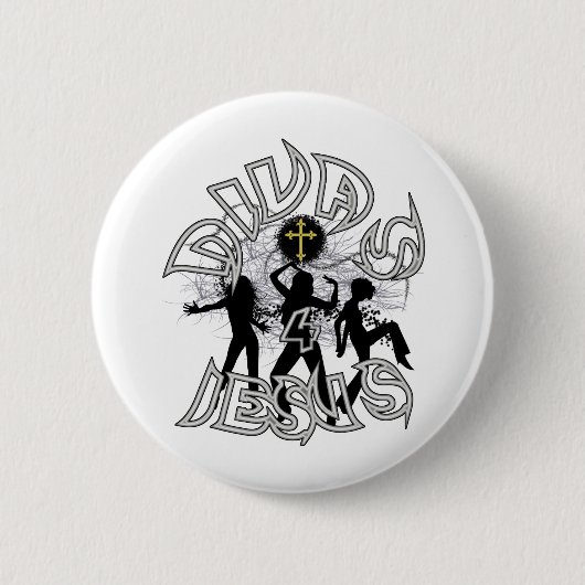 Badge Rond 5 Cm Divas pour Jésus noir et blanc (Devant)
