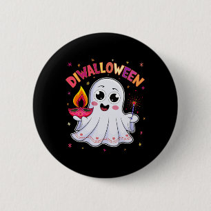 Badge Rond 5 Cm Diwalloween Diwali Halloween Fun Boo Ghost Lantern