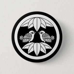 Badge Rond 5 Cm Dix feuilles de bambou & moineaux faisant face en
