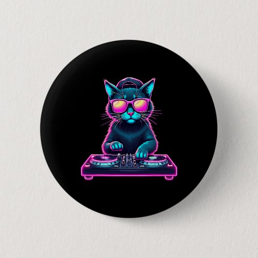 Badge Rond 5 Cm Dj House Chat Rainbow Dj Chat Kitty (Devant)
