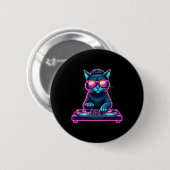 Badge Rond 5 Cm Dj House Chat Rainbow Dj Chat Kitty (Devant & derrière)