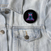 Badge Rond 5 Cm Dj House Chat Rainbow Dj Chat Kitty (En situation)