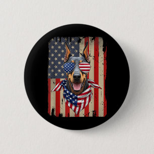 Badge Rond 5 Cm Doberman nscher chien drapeau américain du 4 juill