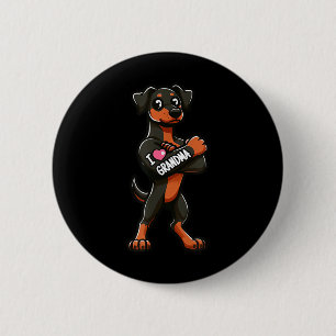 Badge Rond 5 Cm Doberman Pinscher I Love Grandma Funny Chien Tatto