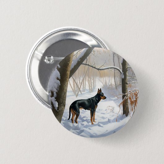 Badge Rond 5 Cm Doberman Pinscher Laisser Neige Noël (Devant & derrière)
