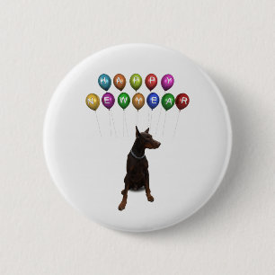 Badge Rond 5 Cm Doberman Pinscher souhaite Bonne Année 2016