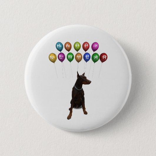 Badge Rond 5 Cm Doberman Pinscher souhaite Bonne Année 2016 (Devant)