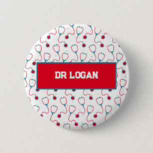 Badge Rond 5 Cm Docteur nom personnalisé stethoscope cadeau médica