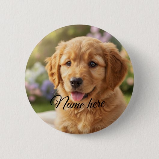 Badge Rond 5 Cm Dog cat pet name photo template simple minimal  (Devant)