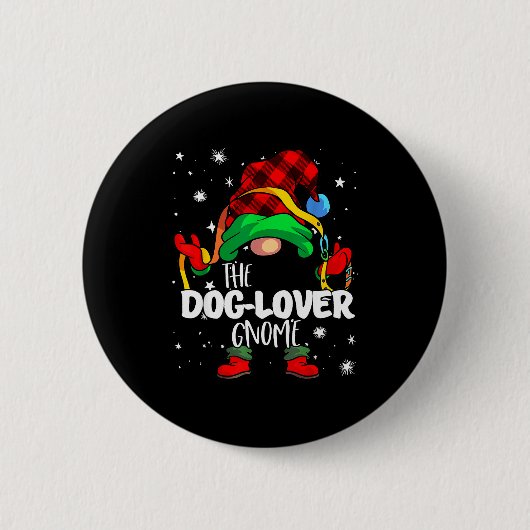 Badge Rond 5 Cm Dog Lover Gnome Red Buffalo Plaid Matching Family (Devant)
