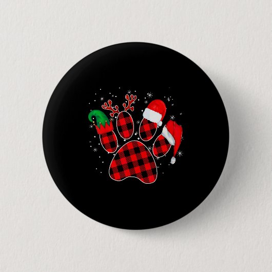 Badge Rond 5 Cm Dog Paws Christmas Buffalo Plaid Paw Santa Elf Rei (Devant)