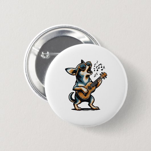 Badge Rond 5 Cm Dog Playing Guitar Singing Chihuahua Funny Dog Mar (Devant & derrière)