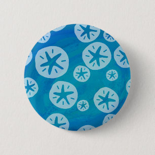 Badge Rond 5 Cm Dollar de sable blanc et Motif bleu