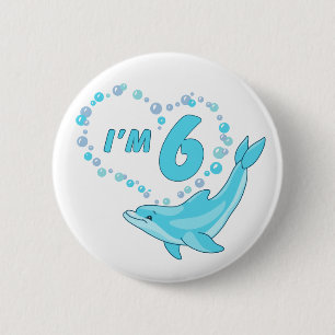 Badge Rond 5 Cm Dolphin Heart 6e anniversaire