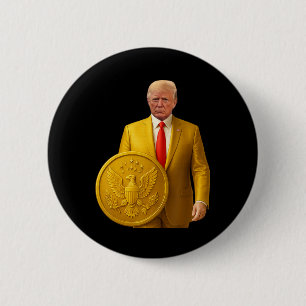 Badge Rond 5 Cm Dôme Doré Trump Grande Carte Américaine Patriotiqu