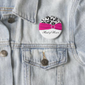 Badge Rond 5 Cm Domestique noire, blanche, et fuchsia de Pin (En situation)
