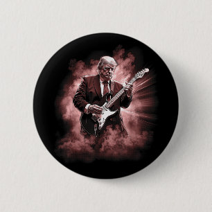 Badge Rond 5 Cm Donald Trump jouant à la guitare de rock électriqu