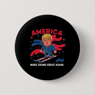 Badge Rond 5 Cm Donald Trump Skiing America - Faites du ski un gra
