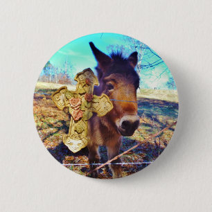 Badge Rond 5 Cm Donkey avec croix Rose