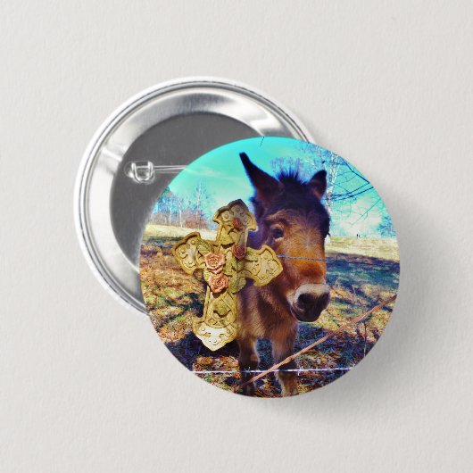 Badge Rond 5 Cm Donkey avec croix Rose (Devant & derrière)