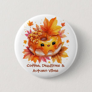 Badge Rond 5 Cm Donut Café & Vibrations d'Automne 