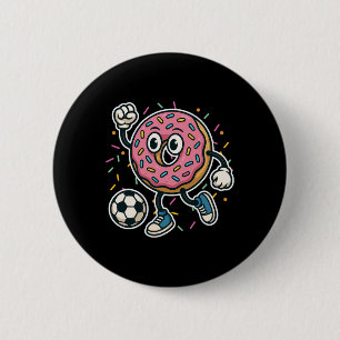 Badge Rond 5 Cm Donut drôle jouant au football nourriture sports g