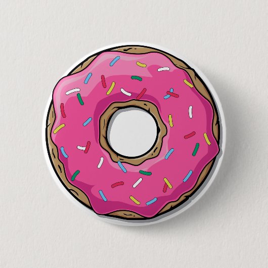 Badge Rond 5 Cm Donut Rose Cartoon Avec Saupoudrages (Devant)