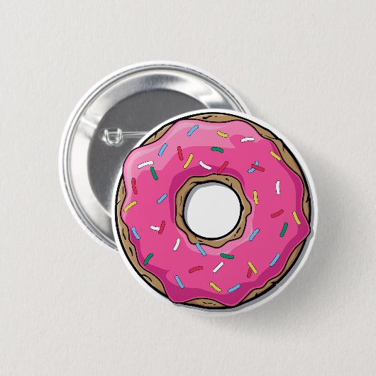 Badge Rond 5 Cm Donut Rose Cartoon Avec Saupoudrages (Devant & derrière)